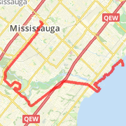 21.42km run on 5/5/13 Mississauga (half) Marathon, 19C (f. 20C), a few clouds, sunny, 5kmh SE, 102.3