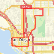 9 miles Arizona University Ave 6th Ave Broadway Ash St Harbor Dr Market Upas Texas Balboa Park downt