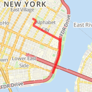 East River, down to Grand St., +2 miles on track